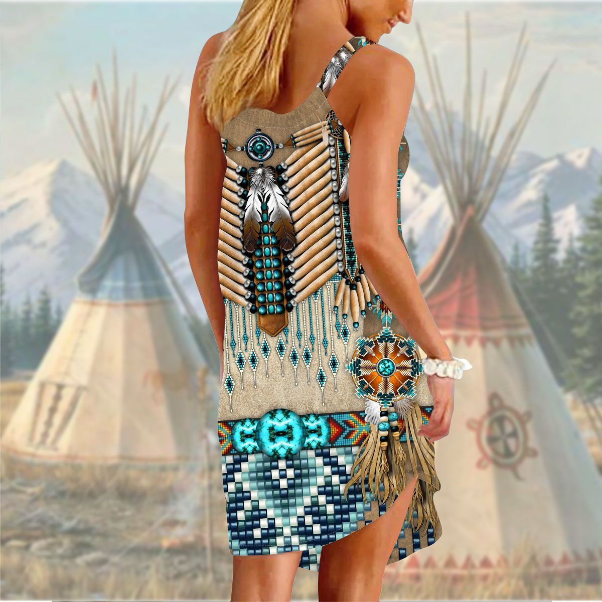 Gearhuman 3D American Native Traditional Sleeveless Beach Dress ZK2306216 Beach Dress 