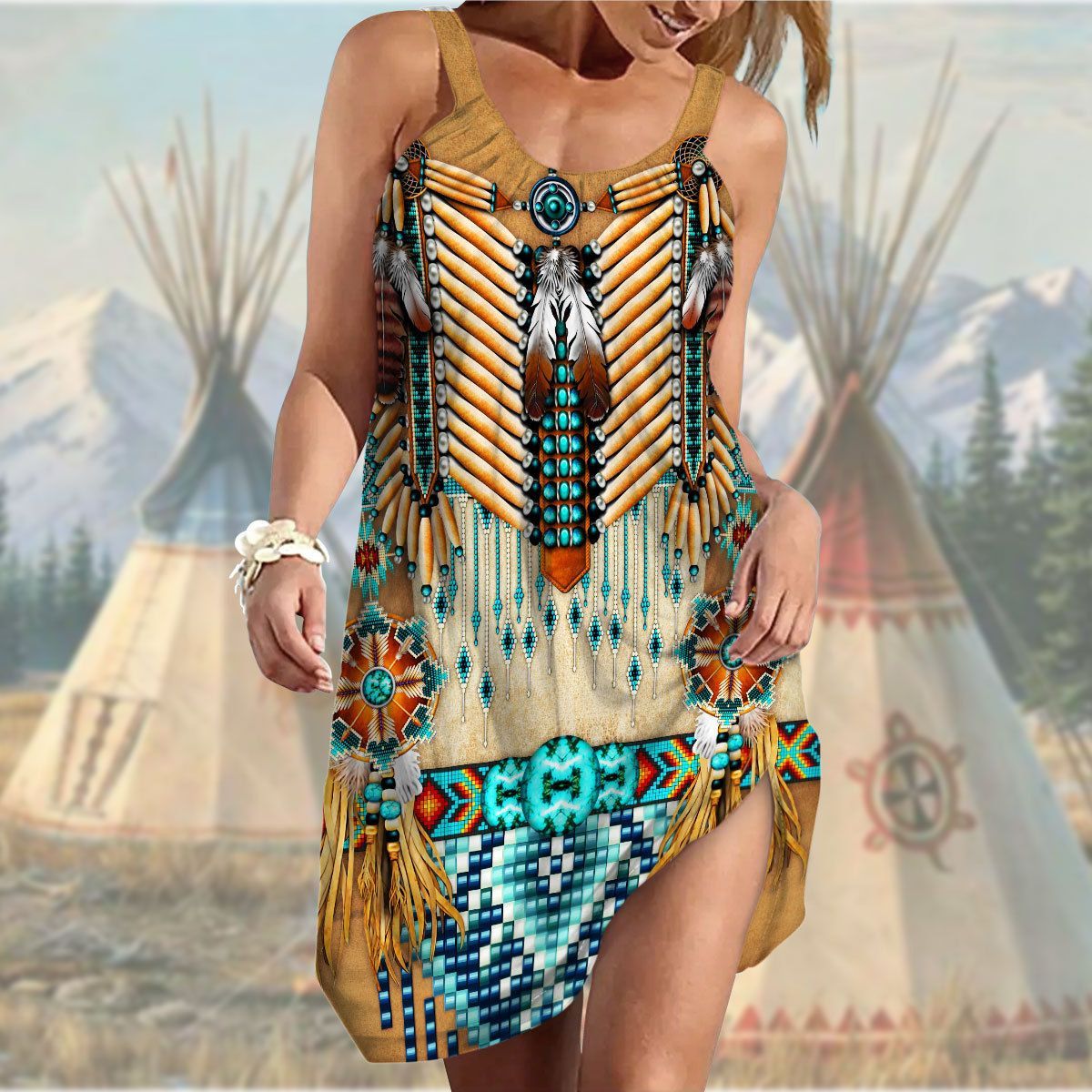 Gearhuman 3D American Native Traditional Sleeveless Beach Dress ZK2306216 Beach Dress 