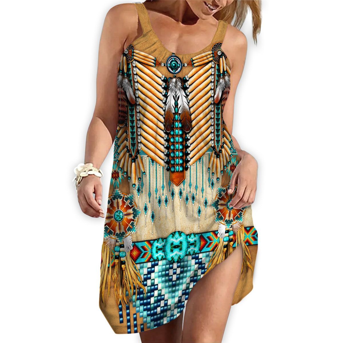 Gearhuman 3D American Native Traditional Sleeveless Beach Dress ZK2306216 Beach Dress 