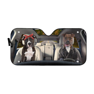 Gearhumans 3D American Staffordshire Terrier Couple Dog Auto Car Sunshade