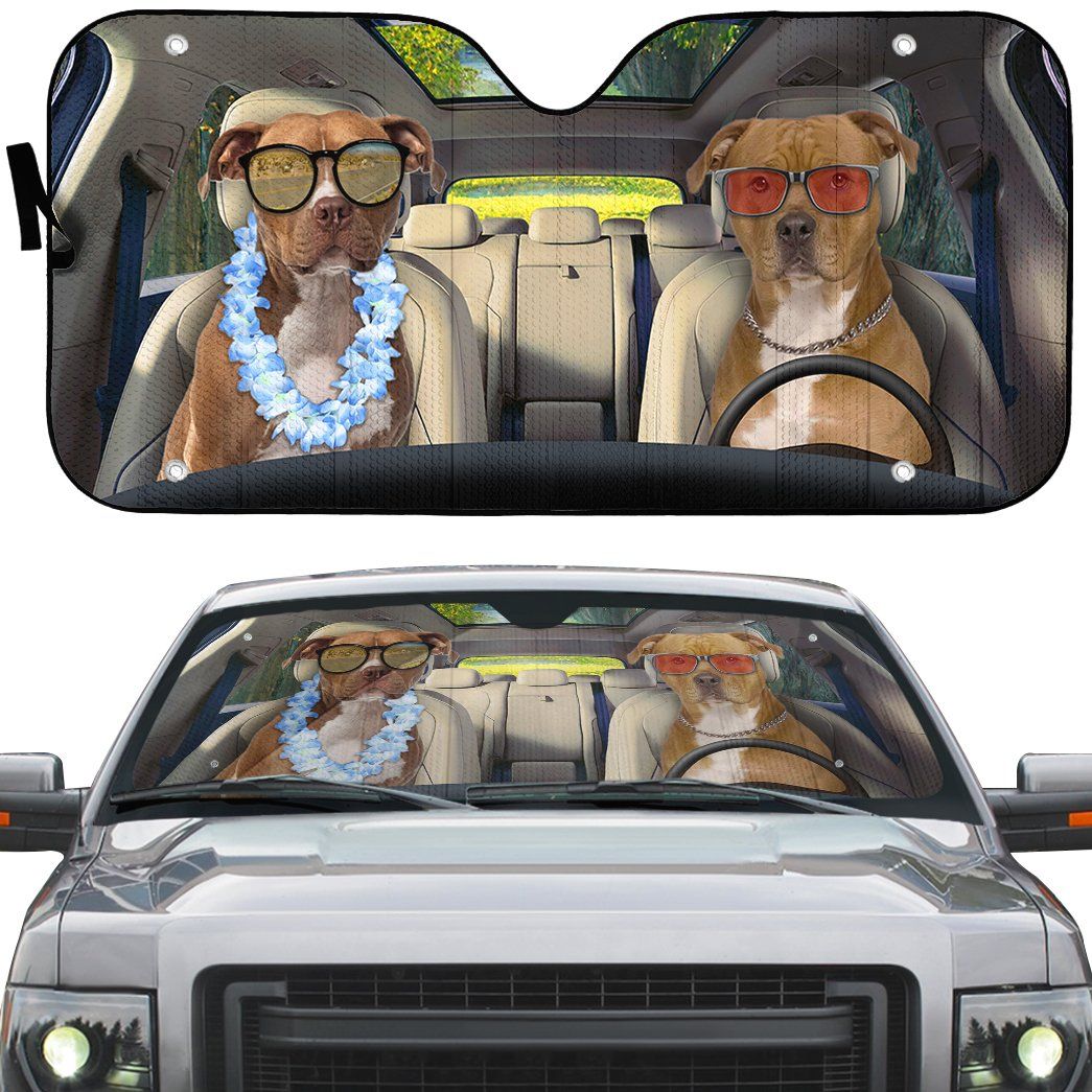 Gearhuman 3D American Staffordshire Terrier Couple Dog Auto Car Sunshade GV030311 Auto Sunshade