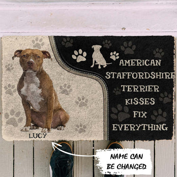 Gearhuman 3D American Staffordshire Terrier Kisses Fix Anything Custom Name Doormat GV010318 Doormat