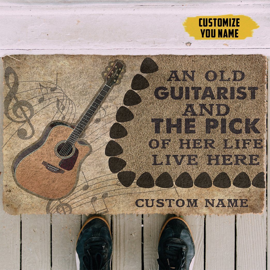 Gearhuman 3D An Old Acoustic Guitarist And The Pick Of Her Life Custom Name Doormat GB21016 Doormat 