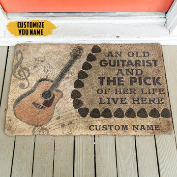 Gearhumans 3D An Old Acoustic Guitarist And The Pick Of Her Life Custom Name Doormat