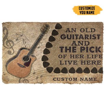 Gearhuman 3D An Old Acoustic Guitarist And The Pick Of Her Life Custom Name Doormat GB21016 Doormat Doormat S(15,8''x23,6'') 