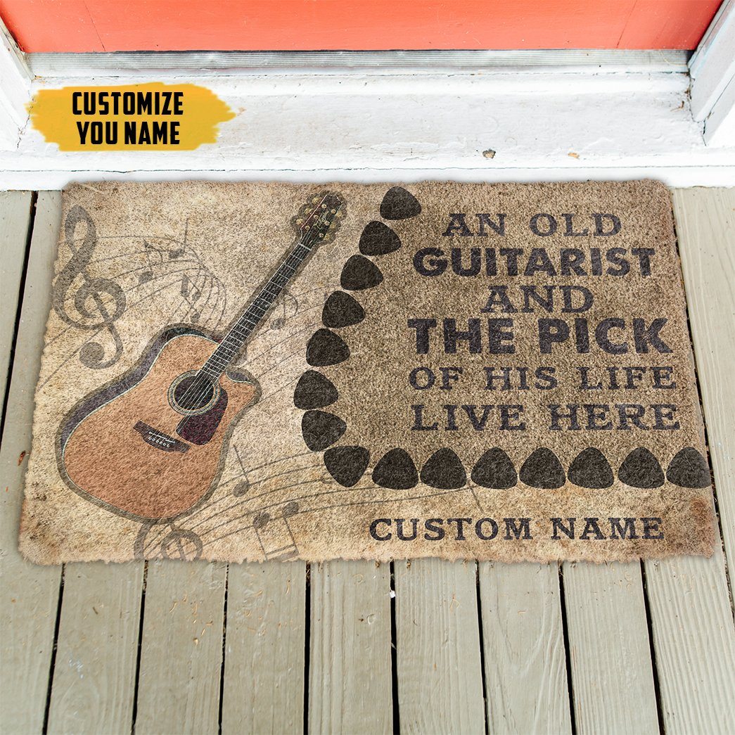 Gearhuman 3D An Old Acoustic Guitarist And The Pick Of His Life Custom Name Doormat GB21012 Doormat 
