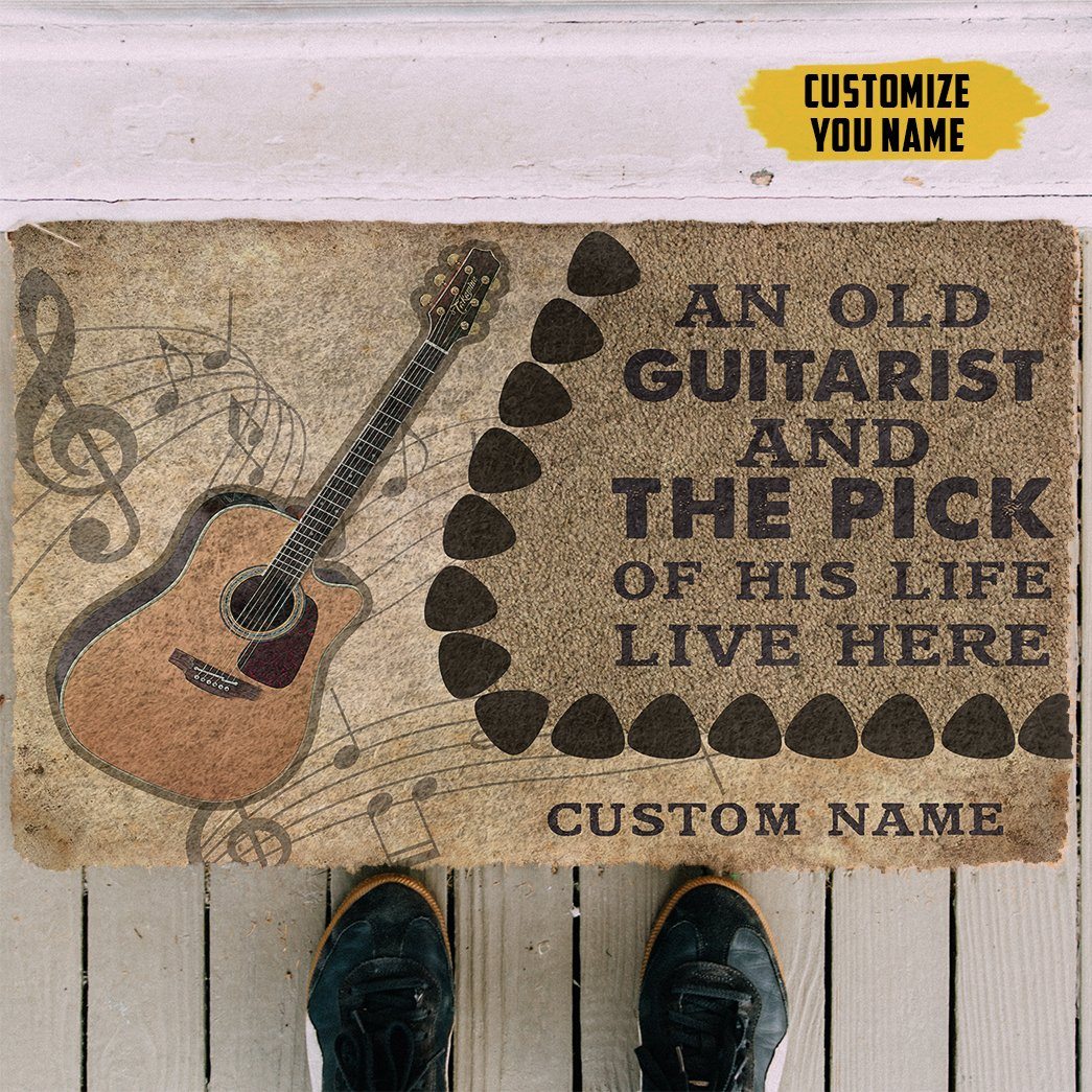Gearhuman 3D An Old Acoustic Guitarist And The Pick Of His Life Custom Name Doormat GB21012 Doormat 