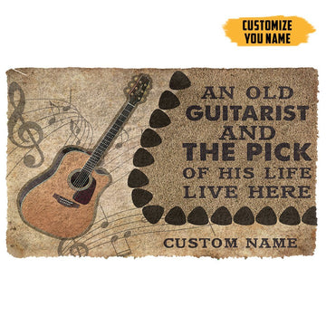 Gearhumans 3D An Old Acoustic Guitarist And The Pick Of His Life Custom Name Doormat