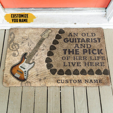 Gearhumans 3D An Old Bass Guitarist And The Pick Of Her Life Custom Name Doormat