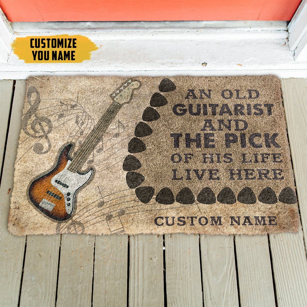 Gearhuman 3D An Old Bass Guitarist And The Pick Of His Life Custom Name Doormat GB21013 Doormat 