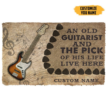 Gearhumans 3D An Old Bass Guitarist And The Pick Of His Life Custom Name Doormat