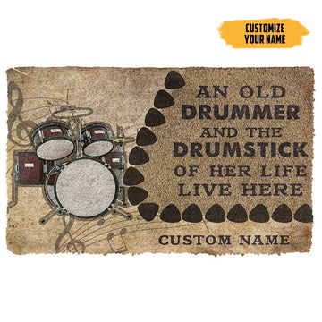 Gearhuman 3D An Old Drummer And The Drumstick Of Her Life Custom Name Doormat GB21019 Doormat Doormat S(15,8''x23,6'') 