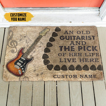 Gearhumans 3D An Old Electric Guitarist And The Pick Of Her Life Custom Name Doormat