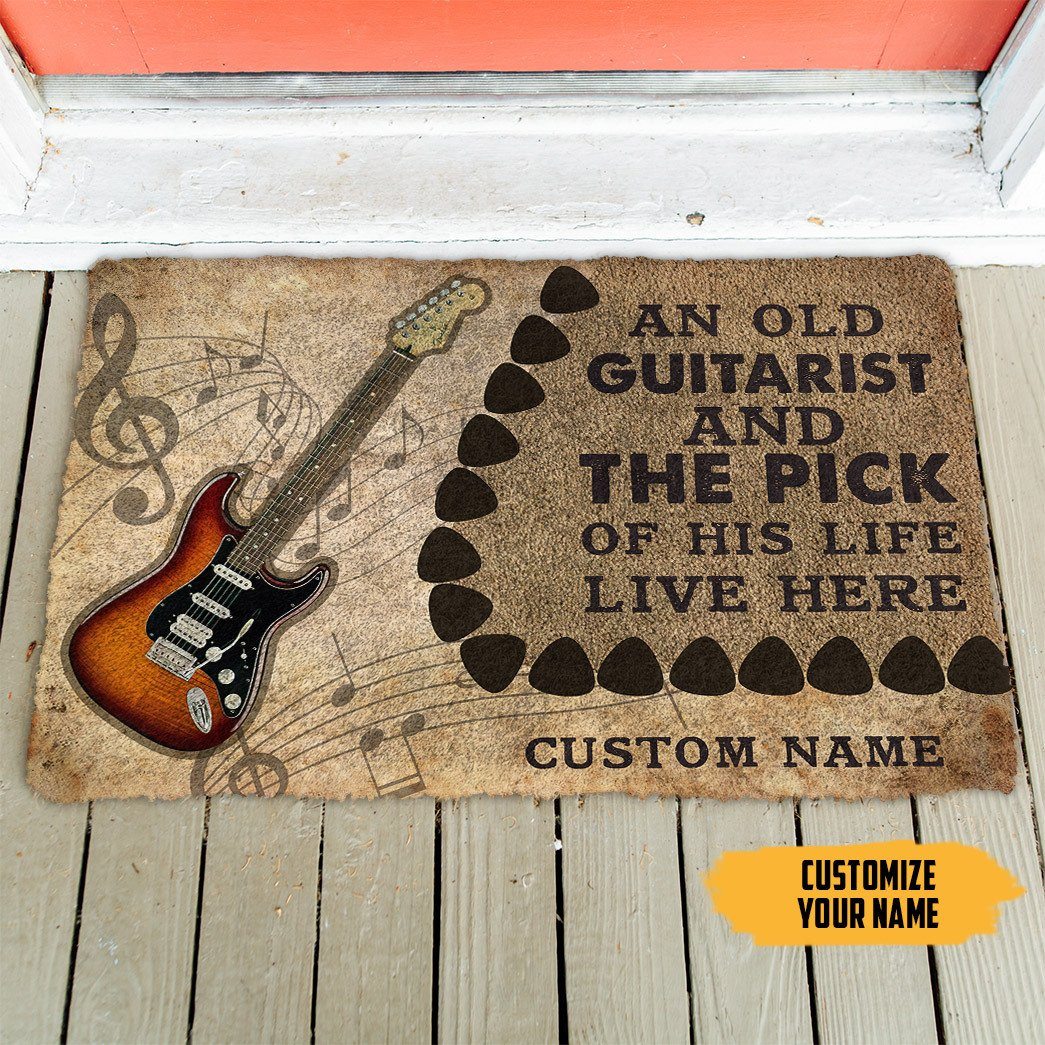 Gearhuman 3D An Old Electric Guitarist And The Pick Of His Life Custom Name Doormat GB21011 Doormat 