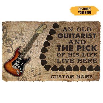 Gearhumans 3D An Old Electric Guitarist And The Pick Of His Life Custom Name Doormat