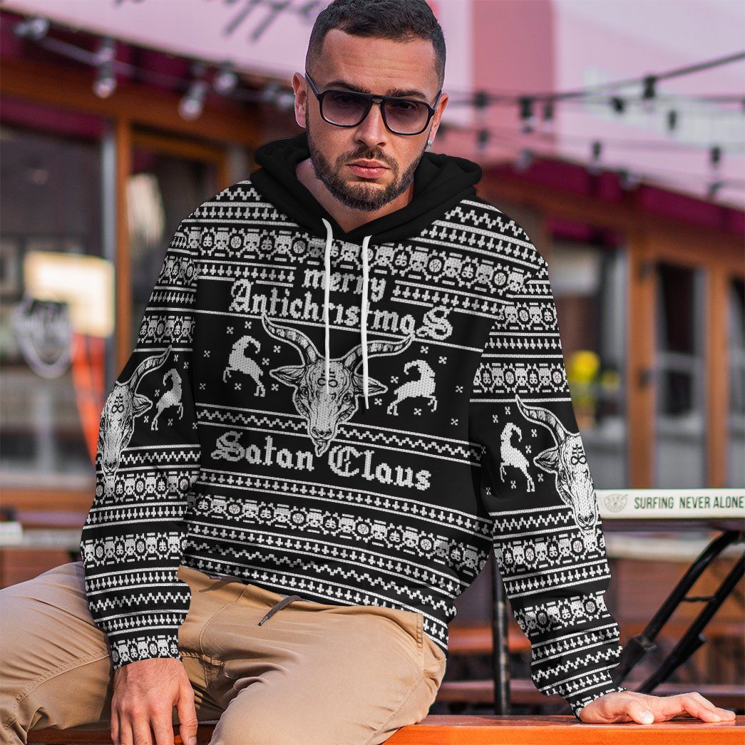 Gearhuman 3D Antichristmas Satan Claus Ugly Christmas Sweater Custom Hoodie Apparel GV09106 3D Apparel 