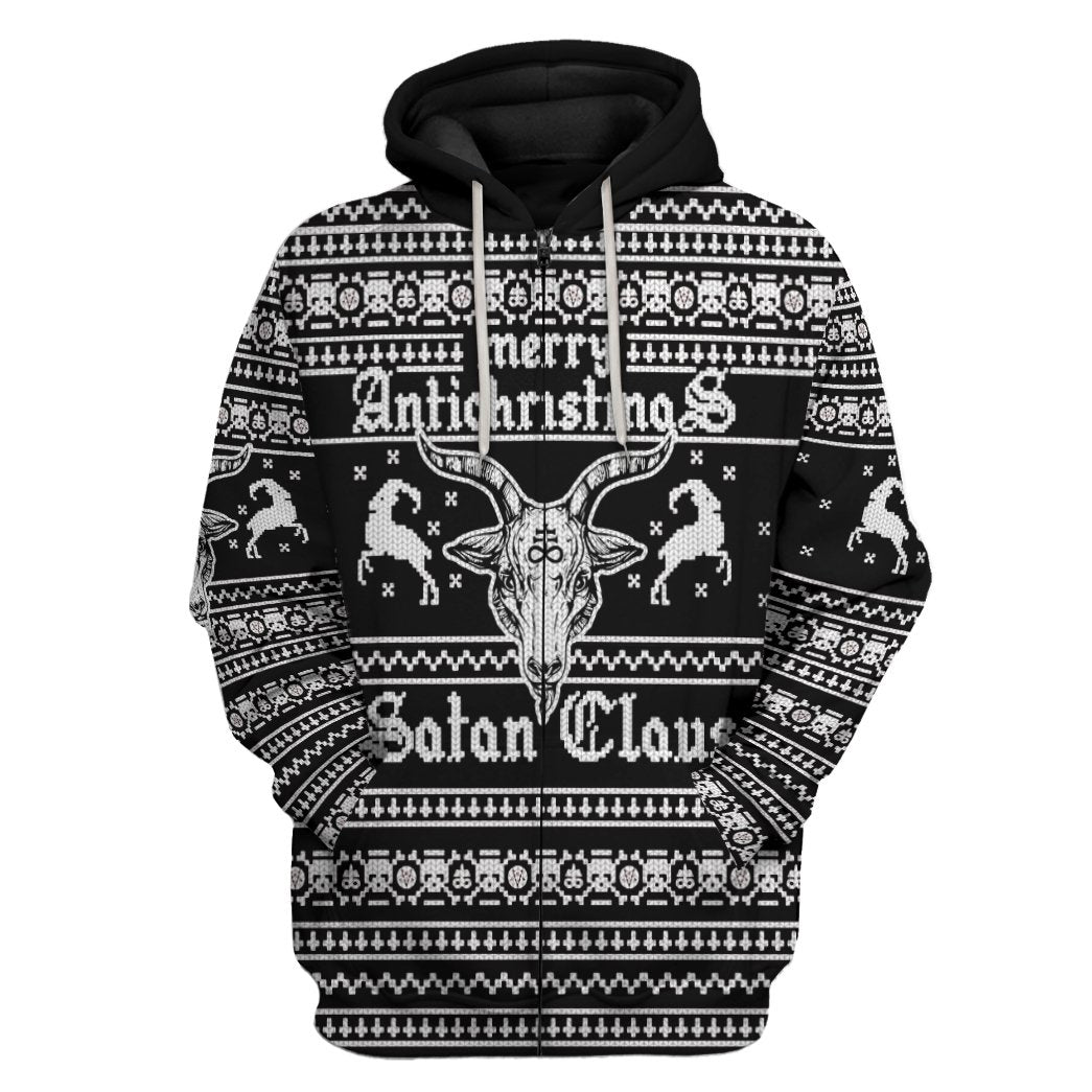 Gearhuman 3D Antichristmas Satan Claus Ugly Christmas Sweater Custom Hoodie Apparel GV09106 3D Apparel Zip Hoodie S 
