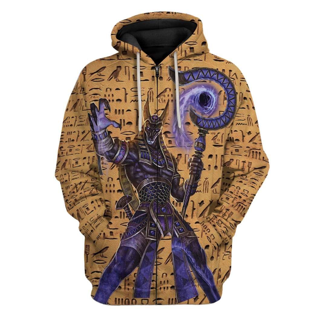 Gearhuman 3D Anubis Egyptian Ancient God Custom T-Shirts Hoodies Apparel HD-TA1002202 3D Custom Fleece Hoodies Zip Hoodie S 