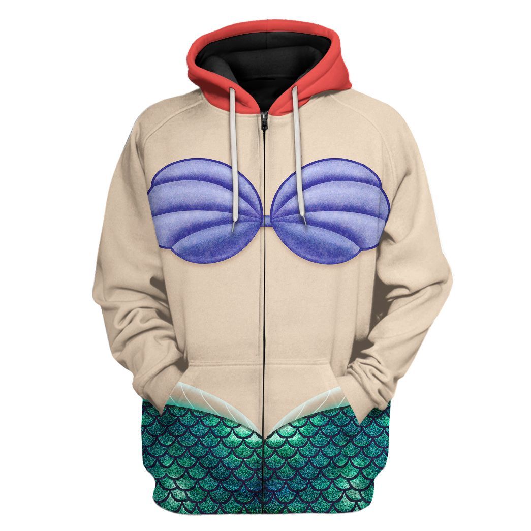 Gearhuman 3D Ariel Mermaid Custom Tshirt Hoodie Appreal CC24111 3D Apparel Zip Hoodie S 