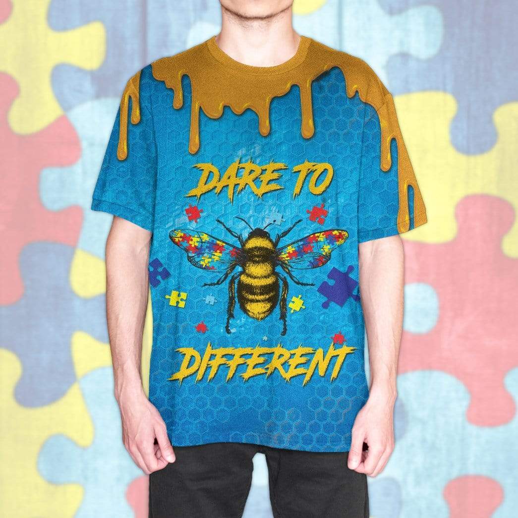Gearhuman 3D Autism Awareness Bee Different Custom T-Shirts Hoodies Apparel GA19025 3D Custom Fleece Hoodies 