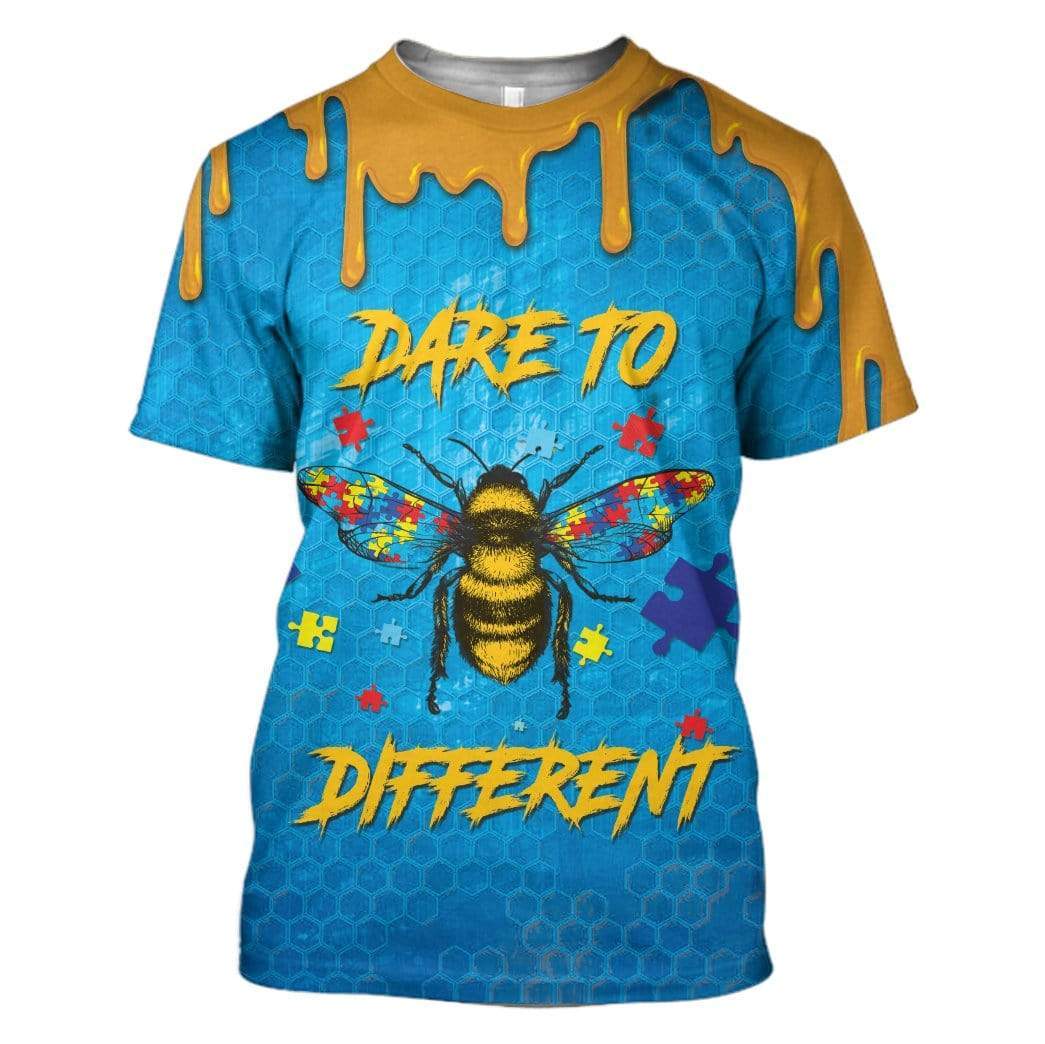Gearhuman 3D Autism Awareness Bee Different Custom T-Shirts Hoodies Apparel GA19025 3D Custom Fleece Hoodies T-Shirt S 