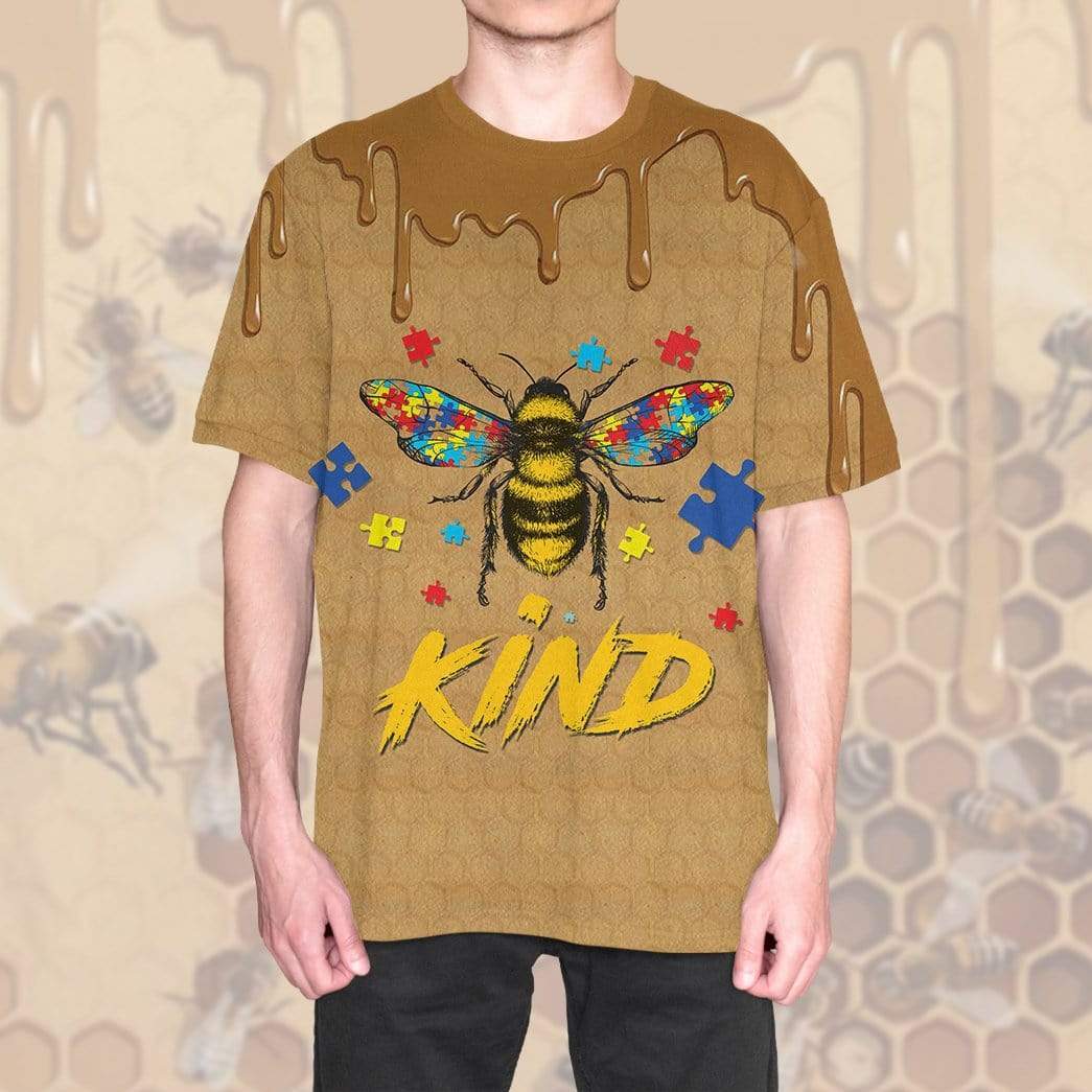 Gearhuman 3D Autism Awareness Bee Kind Custom T-Shirts Hoodies Apparel GA17022 3D Custom Fleece Hoodies 
