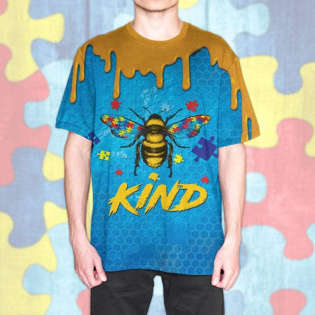 Gearhuman 3D Autism Awareness Bee Kind Custom T-Shirts Hoodies Apparel GA19024 3D Custom Fleece Hoodies 