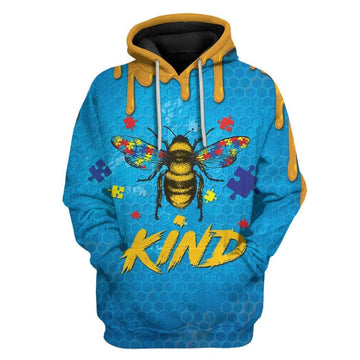 Gearhuman 3D Autism Awareness Bee Kind Custom T-Shirts Hoodies Apparel GA19024 3D Custom Fleece Hoodies Hoodie S 