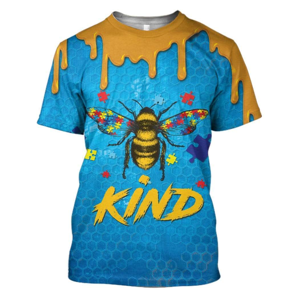 Gearhuman 3D Autism Awareness Bee Kind Custom T-Shirts Hoodies Apparel GA19024 3D Custom Fleece Hoodies T-Shirt S 