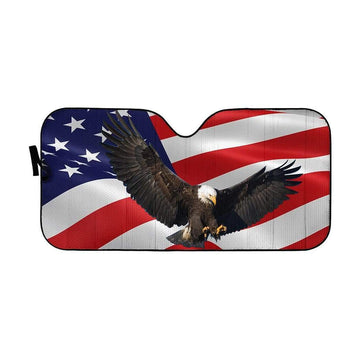 Gearhumans 3D Bald Eagle Flying Over USA Flag Custom Car Auto Sunshade