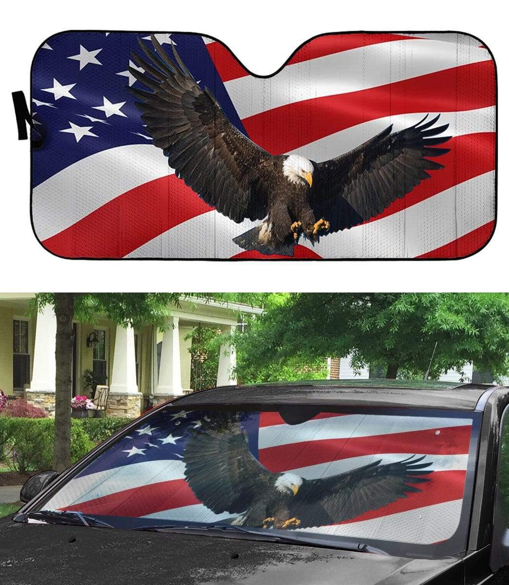 Gearhuman 3D Bald Eagle Flying Over USA Flag Custom Car Auto Sunshade GL260510 Auto Sunshade 