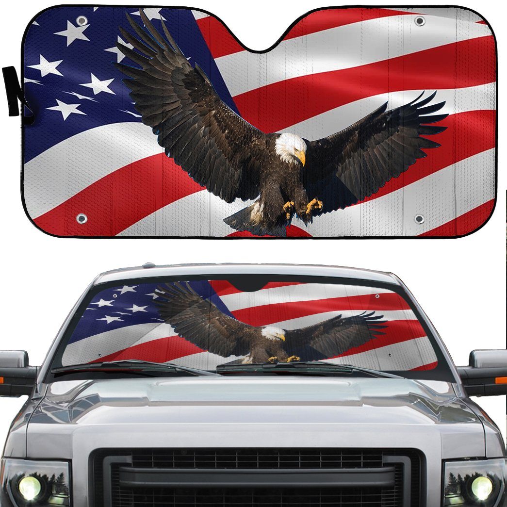 Gearhuman 3D Bald Eagle Flying Over USA Flag Custom Car Auto Sunshade GL260510 Auto Sunshade 