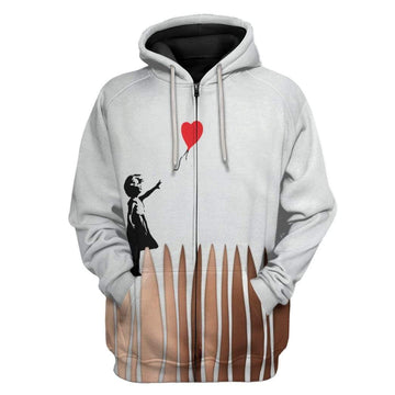 Gearhumans 3D Banksy Shredded Painting Girl With Balloon Sexy Halloween Girl Custom Hoodie Apparel