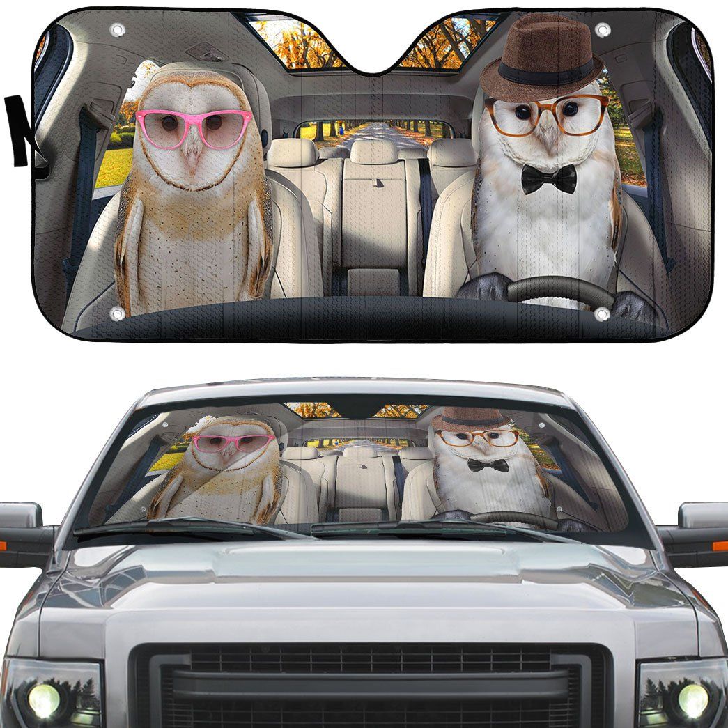 Gearhuman 3D Barn Owls Couple Auto Car Sunshade GV030319 Auto Sunshade
