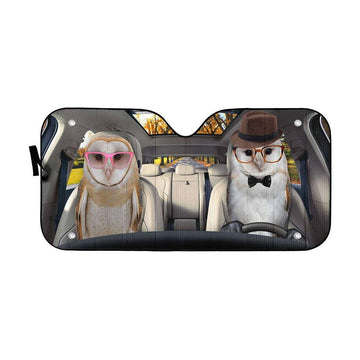 Gearhumans 3D Barn Owls Couple Auto Car Sunshade