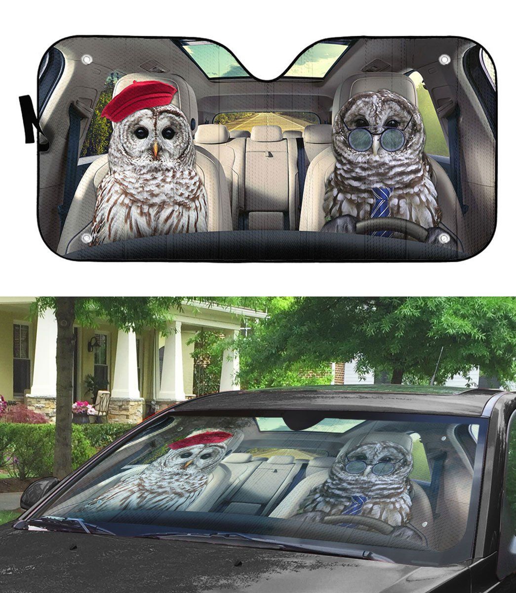 Gearhuman 3D Barred Owls Couple Auto Car Sunshade GV030320 Auto Sunshade