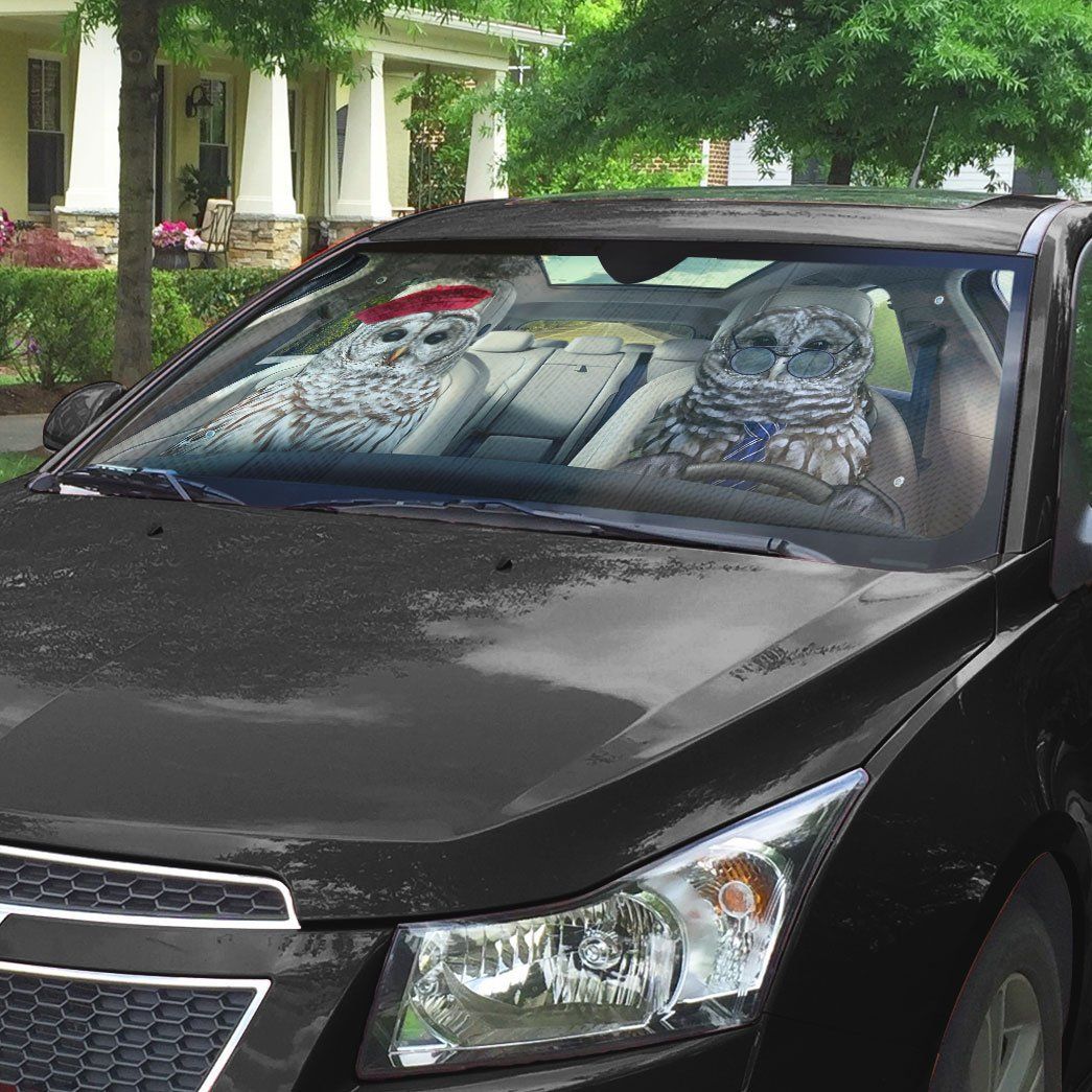 Gearhuman 3D Barred Owls Couple Auto Car Sunshade GV030320 Auto Sunshade