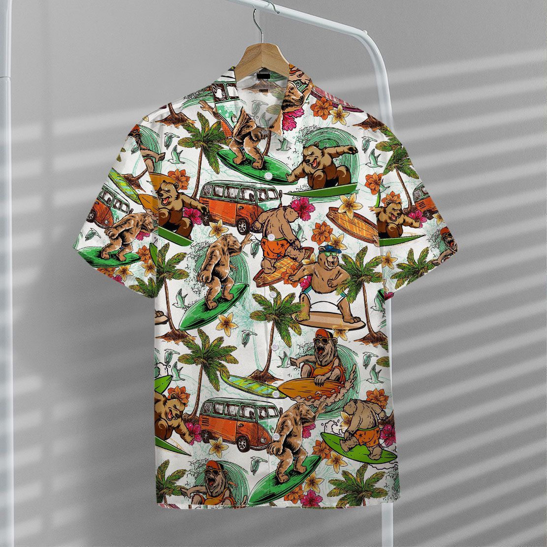 Gearhuman 3D Bear Surfing Hawaii Shirt ZZ0707212 Short Sleeve Shirt 