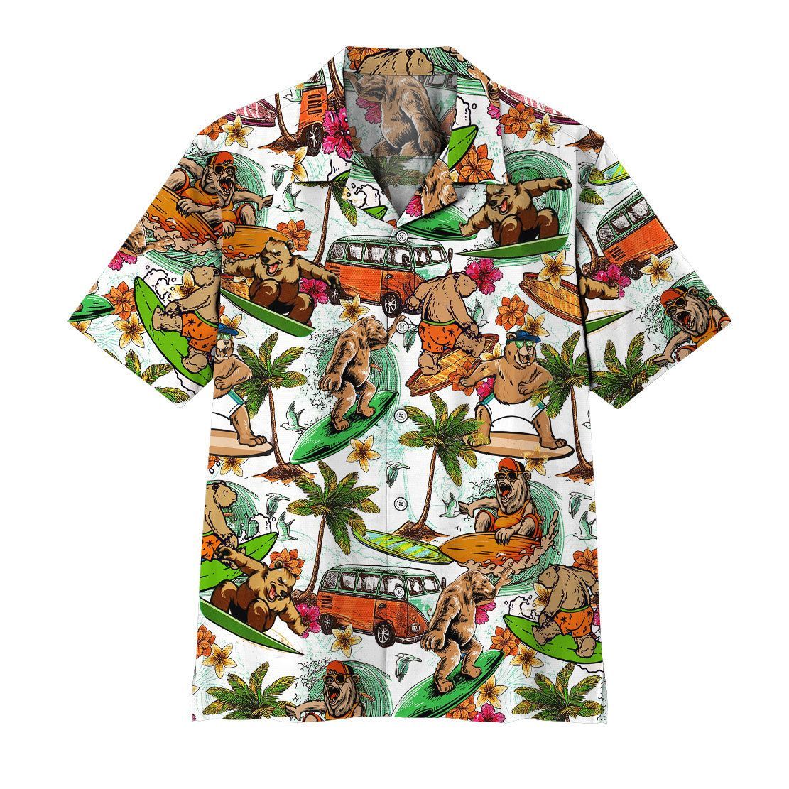 Gearhuman 3D Bear Surfing Hawaii Shirt ZZ0707212 Short Sleeve Shirt Short Sleeve Shirt S 