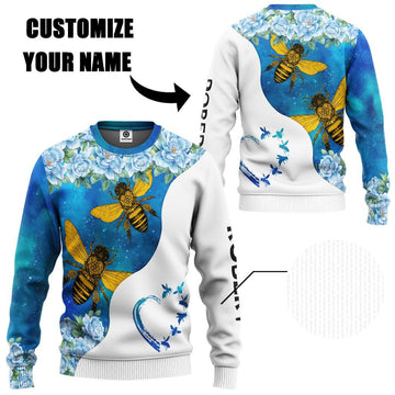 Gearhuman 3D Bee Love Blue Heart Custom Name Tshirt Hoodie Apparel GB26011 3D Apparel