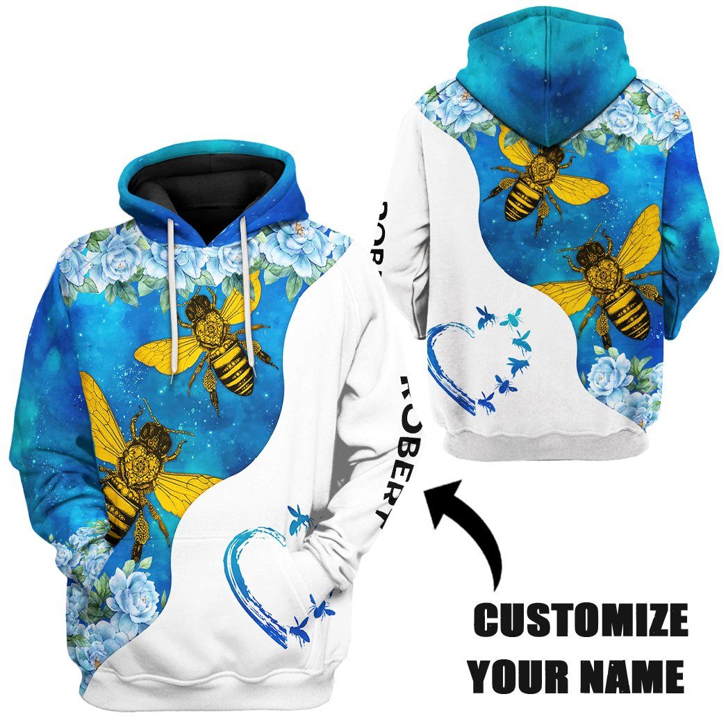 Gearhuman 3D Bee Love Blue Heart Custom Name Tshirt Hoodie Apparel GB26011 3D Apparel