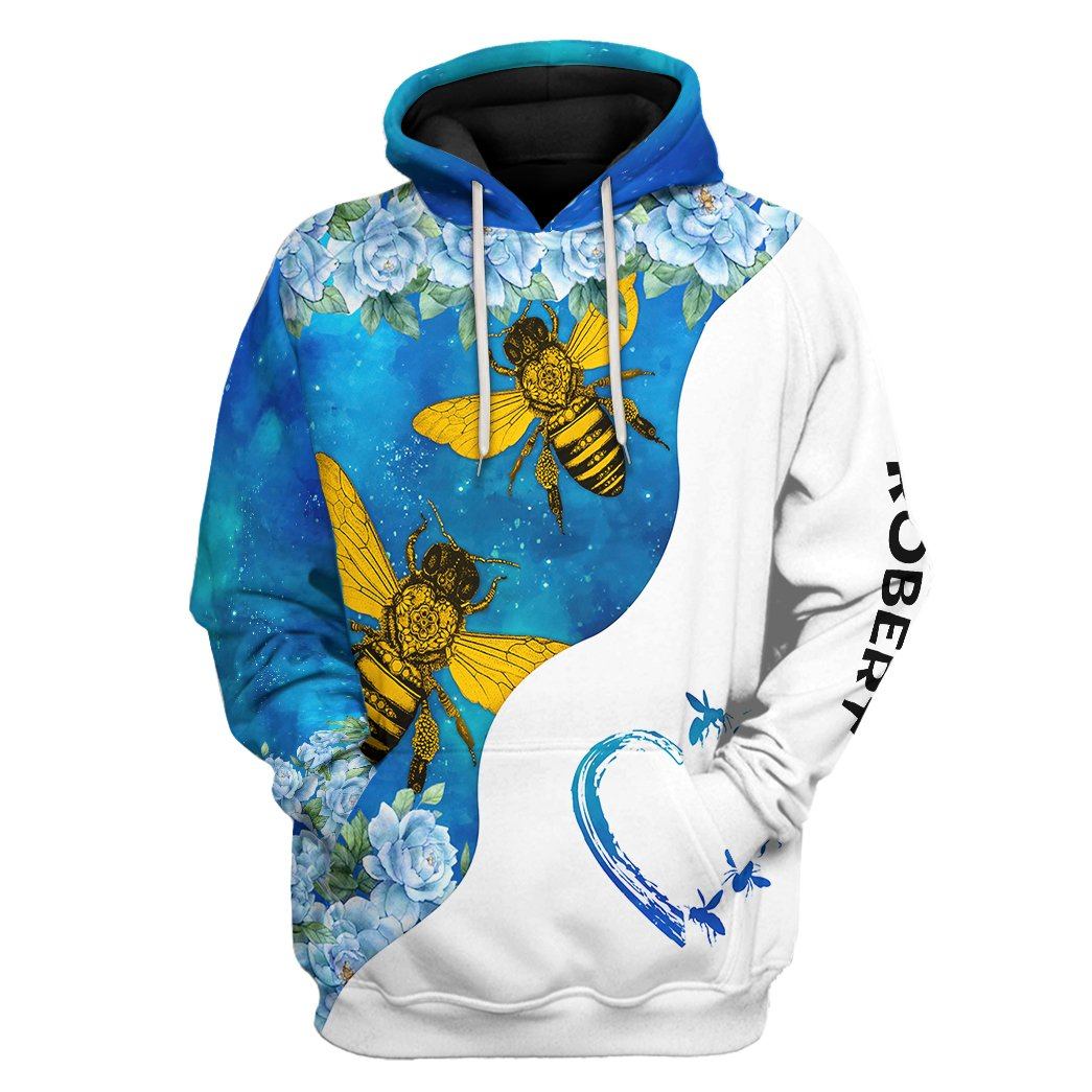 Gearhuman 3D Bee Love Blue Heart Custom Name Tshirt Hoodie Apparel GB26011 3D Apparel Hoodie S