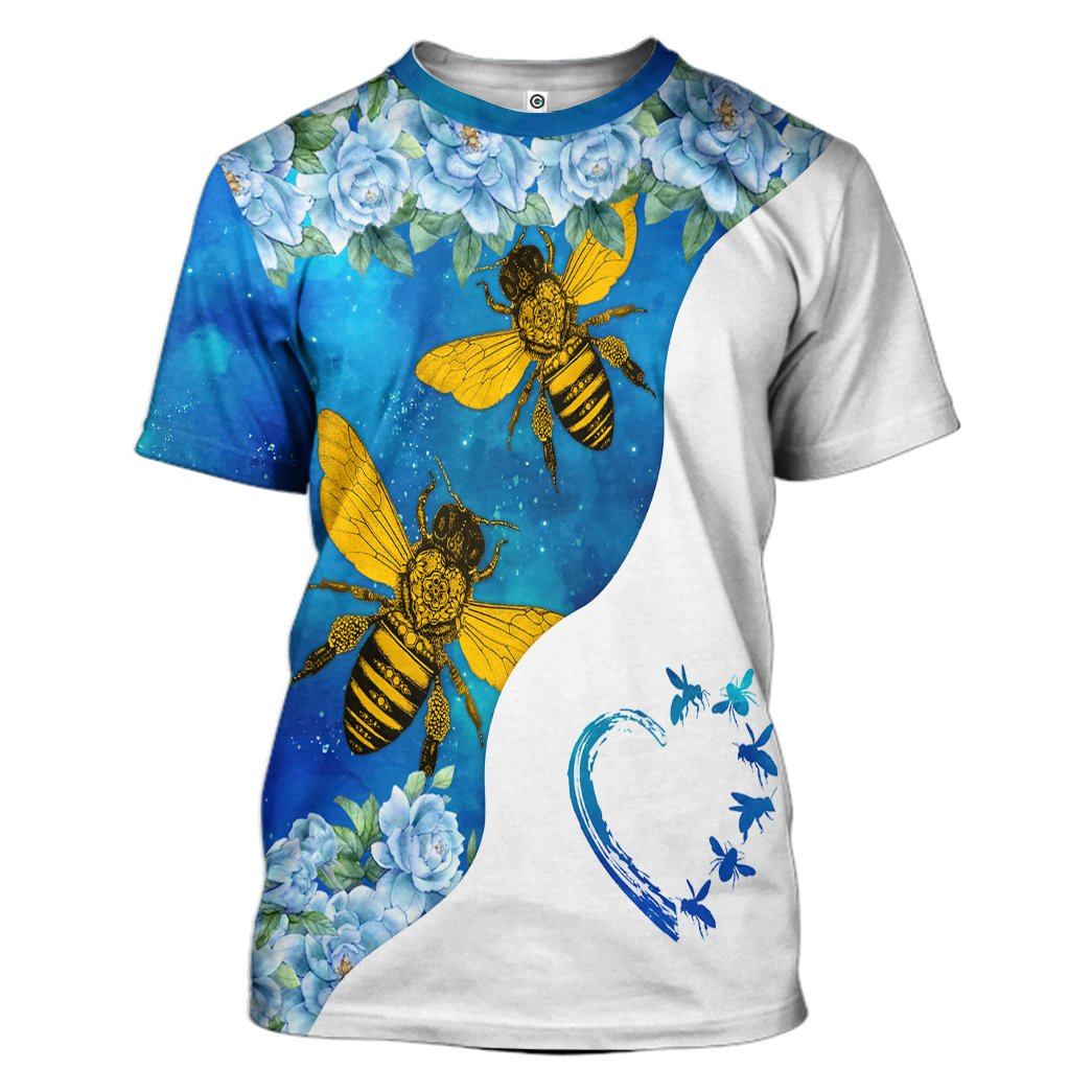 Gearhuman 3D Bee Love Blue Heart Custom Name Tshirt Hoodie Apparel GB26011 3D Apparel T-Shirt S