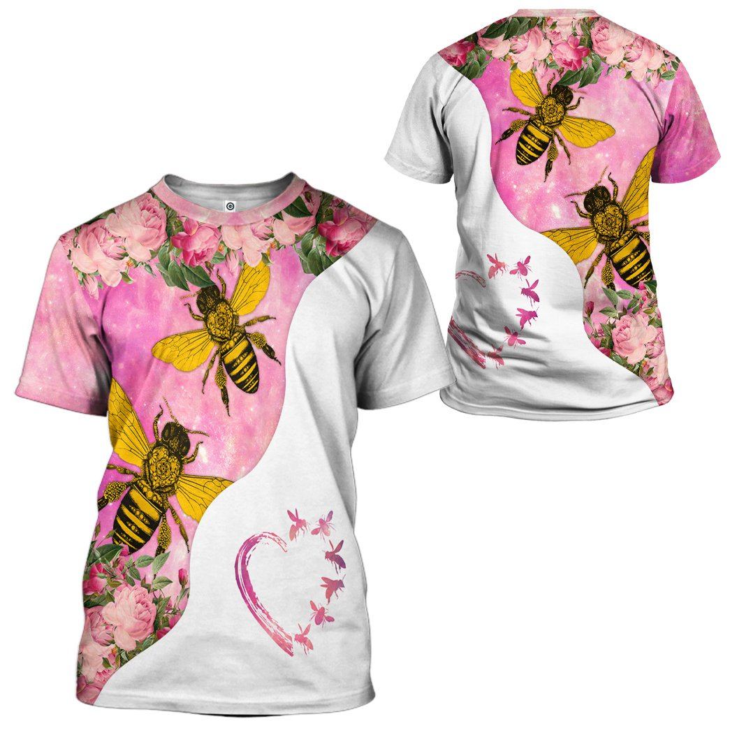 Gearhuman 3D Bee Love Pink Heart Custom Name Tshirt Hoodie Apparel GB26012 3D Apparel