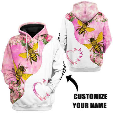 Gearhuman 3D Bee Love Pink Heart Custom Name Tshirt Hoodie Apparel GB26012 3D Apparel