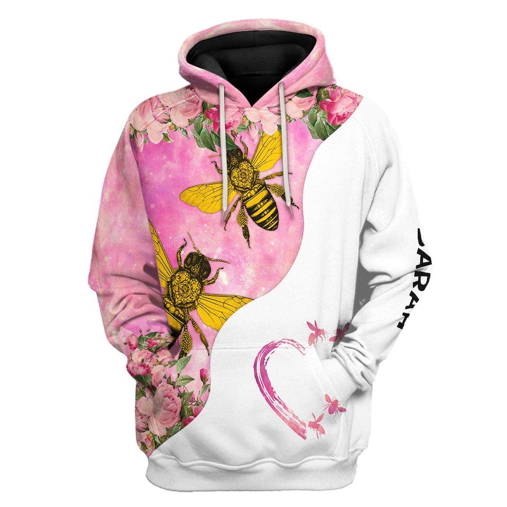 Gearhuman 3D Bee Love Pink Heart Custom Name Tshirt Hoodie Apparel GB26012 3D Apparel Hoodie S