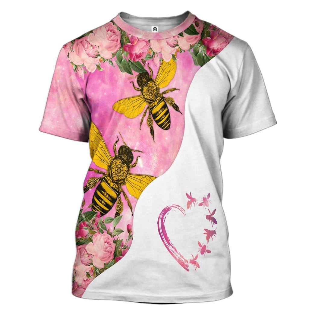 Gearhuman 3D Bee Love Pink Heart Custom Name Tshirt Hoodie Apparel GB26012 3D Apparel T-Shirt S