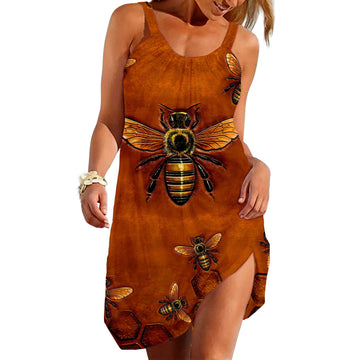 Gearhuman 3D Bee Sleeveless Beach Dress ZZ0306213 Beach Dress Beach Dress S 