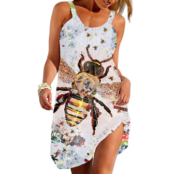 Gearhuman 3D Bee Sleeveless Beach Dress ZZ0306215 Beach Dress Beach Dress S 
