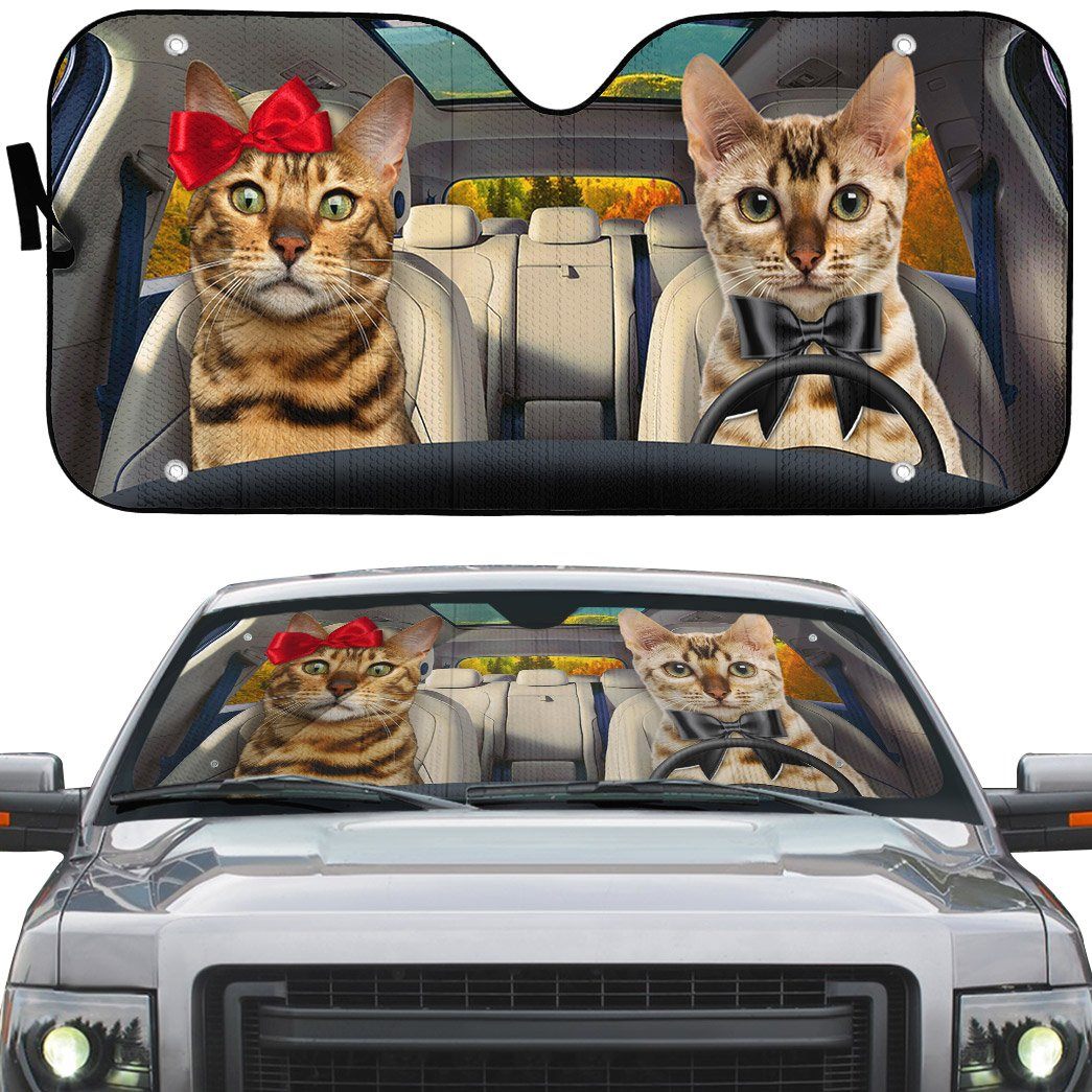 Gearhuman 3D Bengal Cat Couple Auto Car Sunshade GV01032 Auto Sunshade